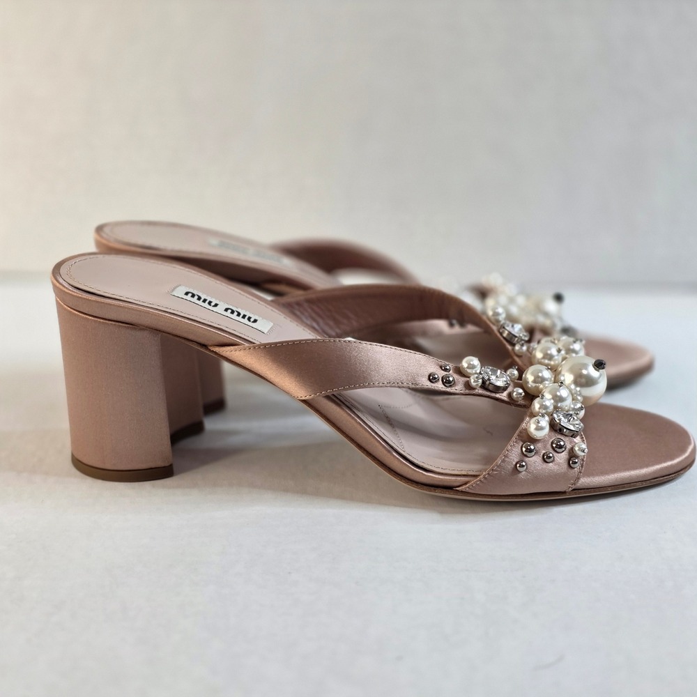 Miu Miu Cipria Shoes Satin Crystal & Pearl Wedding Bride elegant 40 US 9.5 Chic - Picture 7 of 12